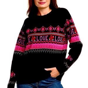 Johnny Was The Fairisle Sweater Black Live Bling Cashmere Wool Blend XL